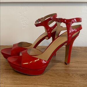 Via Spiga Red Patent Leather Open-toed Dress Sandals Platform Heels Size 9.5 EUC